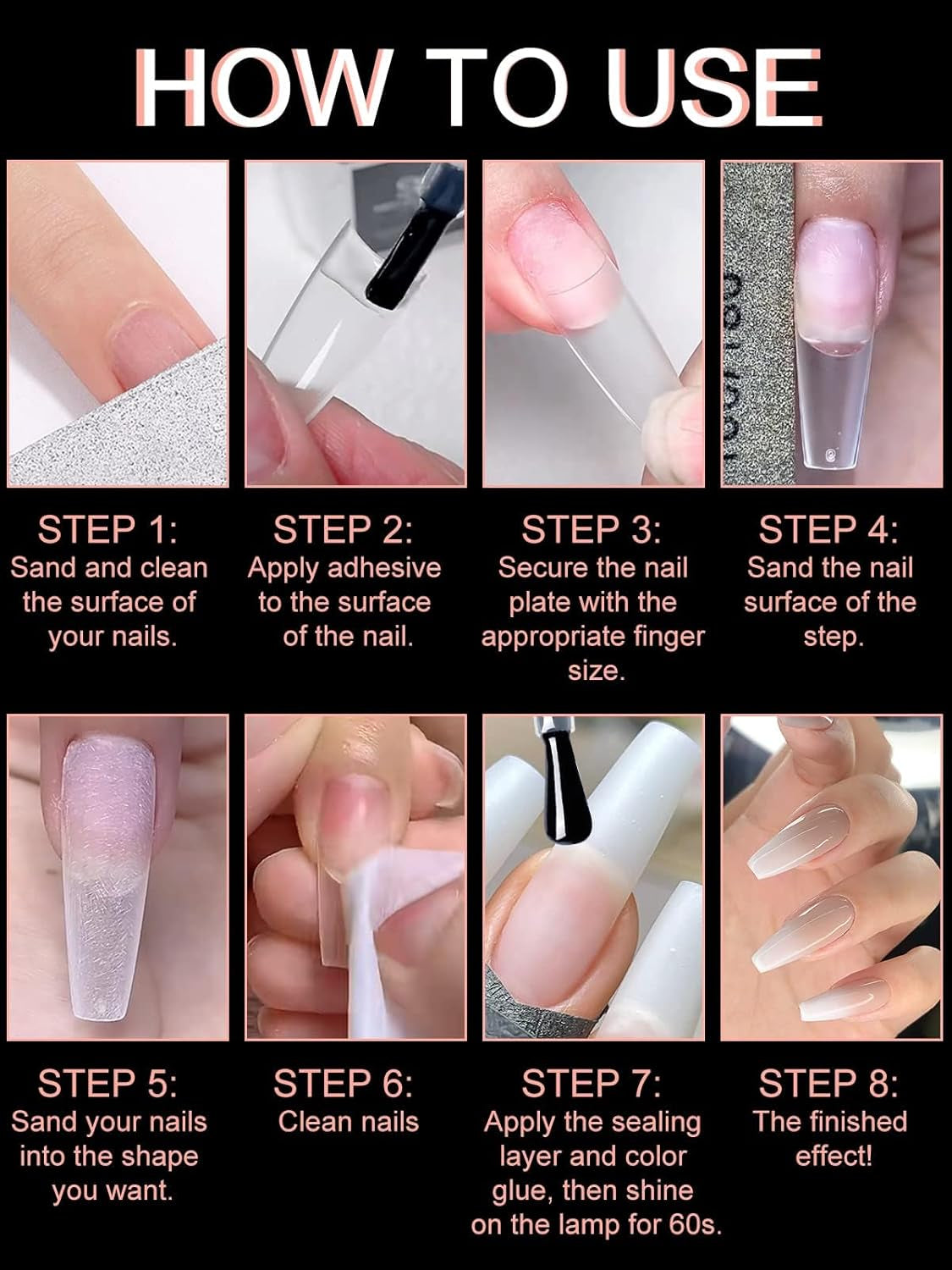 EBANKU 500 bucăți vârfuri unghii false artificiale, vârfuri mate cu gel moale, transparente, vârfuri unghii artificiale pentru extensii de unghii, set unghii false, 12 mărimi-A