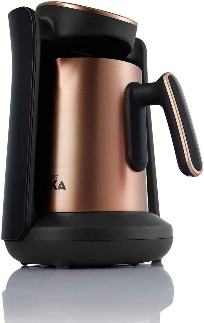Cafetieră turcească Arzum Okka Minio, Moka, 1-4 căni, vas din oțel inoxidabil de 300 ml, protecție la revărsare, sistem inteligent de preparare, vas lavabil, 480 W, cupru
