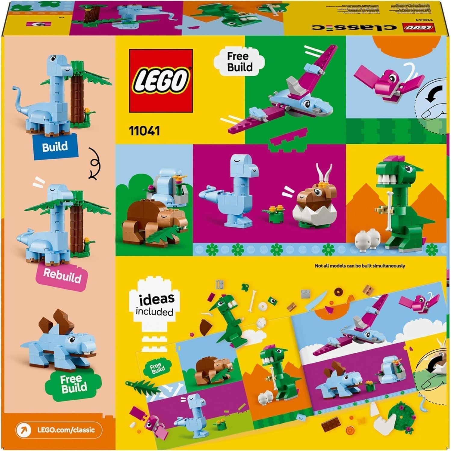 LEGO Classic Creative Dinosaurs, set de construcție cu modele și figuri de animale realizate din cărămizi, experiență de joacă imaginativă, cadou pentru băieți și fete de la 5 ani, inclusiv T.Rex și Triceratops 11041 Seturi de constructie Besuche den LEGO-Store