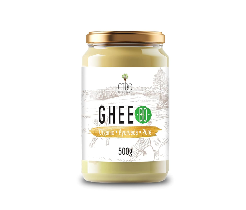 Cibo Bio Ghee 500g – Milch aus Parma & Reggio Emilia – Hergestellt in Italien – Weidekühe – Rauchpunkt 250°C – Aus Zentrifugensahne