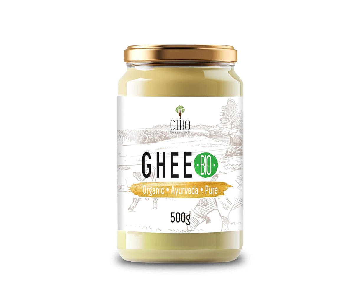 Cibo Bio Ghee 500g – Milch aus Parma & Reggio Emilia – Hergestellt in Italien – Weidekühe – Rauchpunkt 250°C – Aus Zentrifugensahne