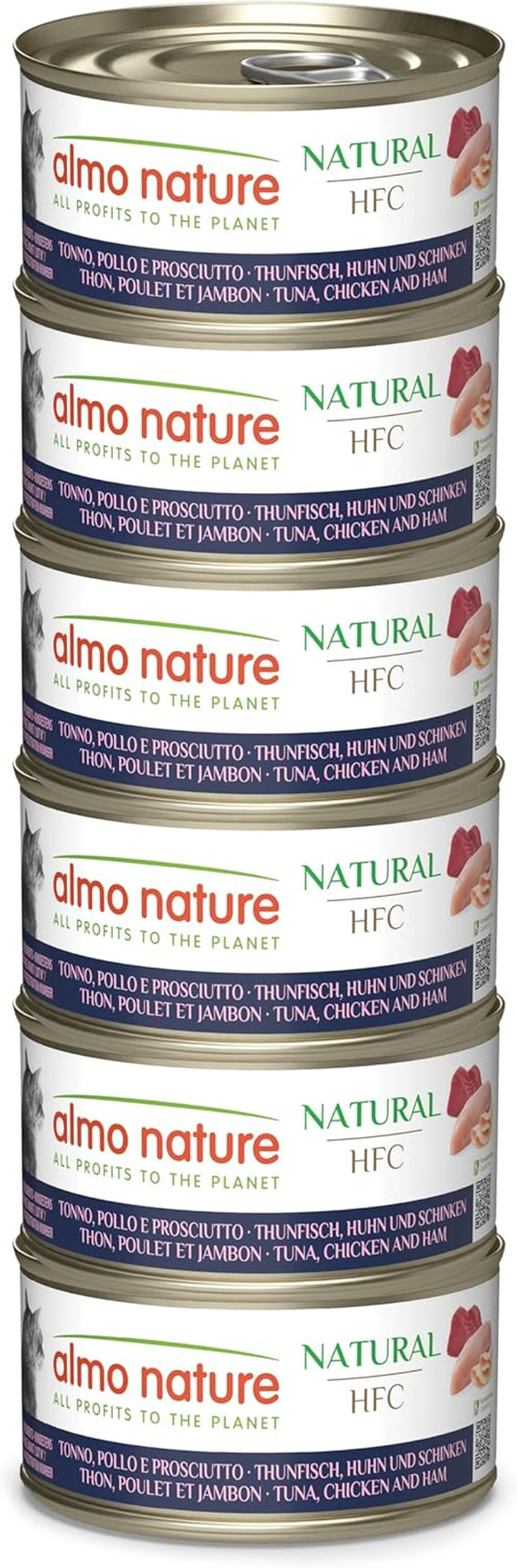 Almo Nature HFC Natural - Hrană umedă pentru pisici adulte - Ton, Pui și Șuncă - Calitate umană, Fără gluten - 6 x 70g