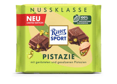 Ritter Sport Fistic, ciocolată cu lapte cu bucățele fine de fistic, un clasic de ciocolată, perfect pentru gustări și savurare, o idee grozavă de cadou, 12 batoane x 100g