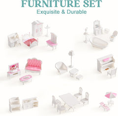 Casă de păpuși din lemn cu mobilier și accesorii Casă de joacă pentru fete Jucării de cameră de joacă pentru copii Casute de papusi Naty Shop