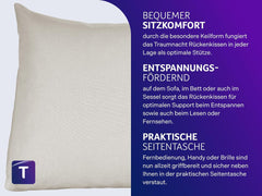 Pernă confortabilă Traumnacht Cozy Back, pernă de citit, 70 x 40 cm bej, husă detașabilă și lavabilă din 100% poliester, buzunar lateral practic, certificată Oeko-Tex, produsă conform standardelor germane de calitate
