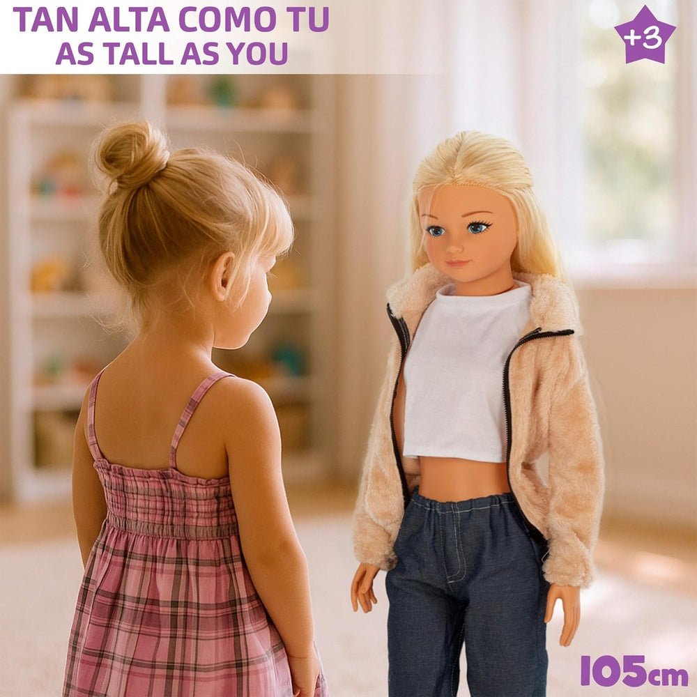 Păpușă Maria Casual mare cu fustă, 105 cm, accesorii incluse, păpuși pentru coafat, joc de rol, jucărie pentru copii, fete + 3 ani (39653)