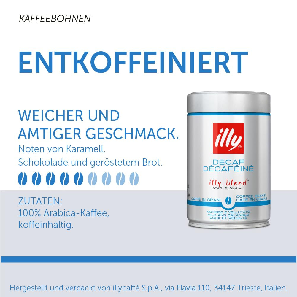 illy Kaffee, Kaffeebohnen Entkoffeiniert - Dose zu 250 g (Packung mit 2)