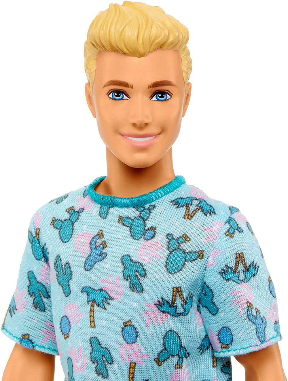 Păpușă Barbie Ken Fashionistas - tricou cu imprimeu de cactus și palmier, pantaloni scurți albi și adidași, perfect pentru aventuri cu prietenii și plimbări prin oraș, pentru copii de la 3 ani în sus, HJT10 Papusi Naty Shop