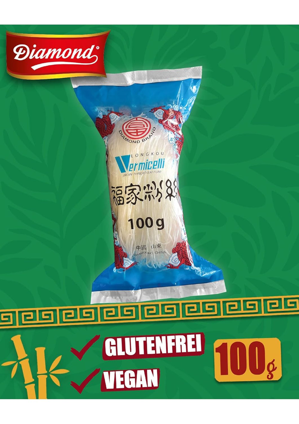 Tăiței de sticlă DIAMOND, tăiței lungi de sticlă, natural vegani și fără gluten - 1 x 100 g