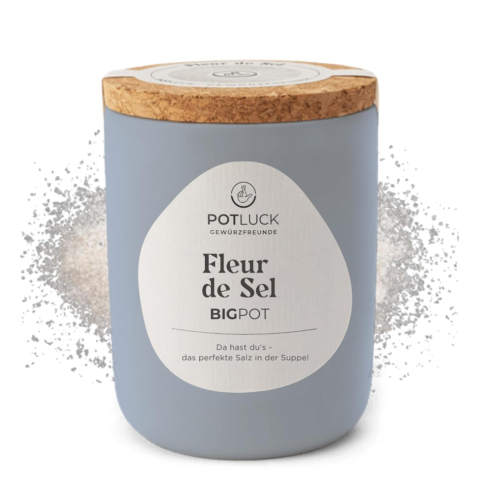 Potluck | Fleur de Sel handgeschöpft | Meersalz im Keramiktopf | 80g | Vegan, glutenfrei und mit natürlichen Inhaltsstoffen