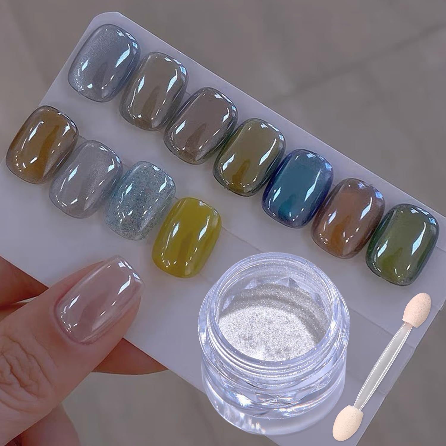 Wahrshei 6 Chrome Nail Powder, Chrome Pulver Nägel Mit Spiegeleffekt, Laser Chrome Puder, Pearl Effect Powder Für Glazed Donut Nails