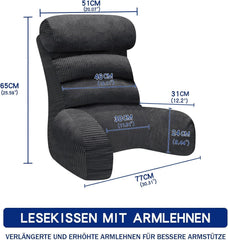 Pernă de citit pentru pat și canapea, pernă de spate pentru pat, pernă de citit cu spătar pentru adulți, confortabilă pentru a sta, a citi și a viziona televizorul pe podea sau pe canapea (Gri închis, 65 * 30cm)