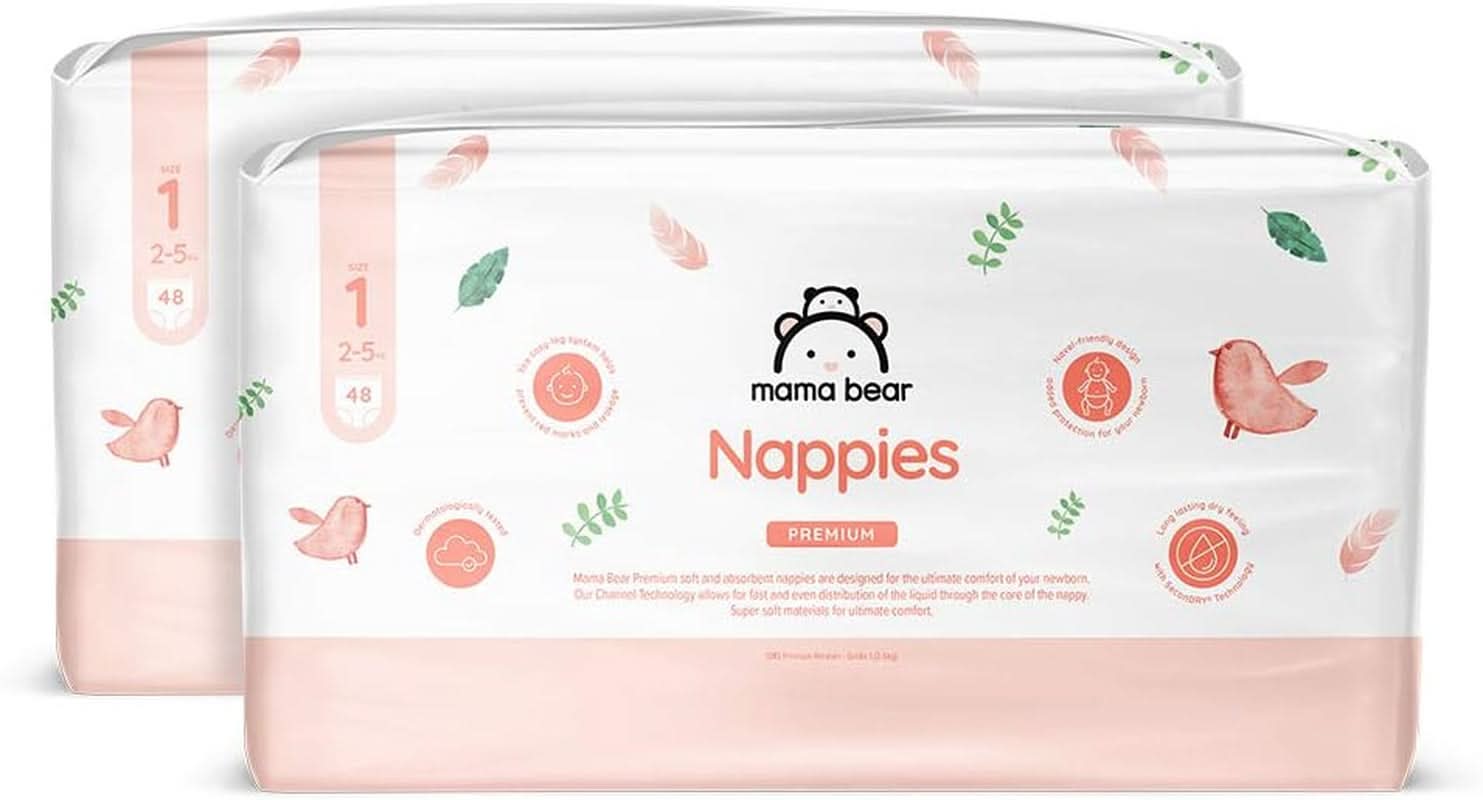 Mama Bear Premium scutece, mărimea 2 (3-6 kg), alb, 168 bucăți (2 pachete de 84) Mama si Copilul Naty Shop Mărime 1 (96 buc)