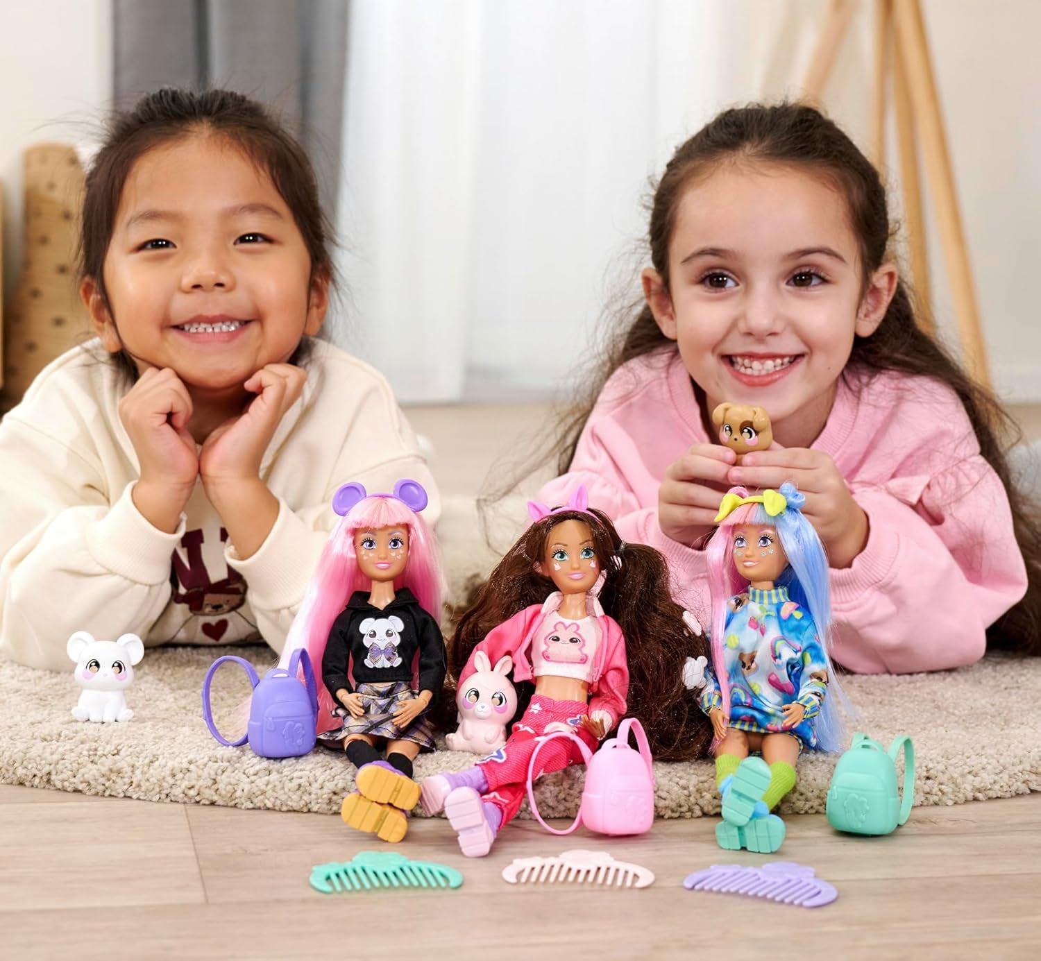 Simba 105953975 - Păpușă Kawaii Hi Dress-Up Lucy (26 cm) - Păpușă la modă articulată pentru coafat, Păpușă cu păr lung, iepure și accesorii, jucărie pentru copii de 4 ani și peste