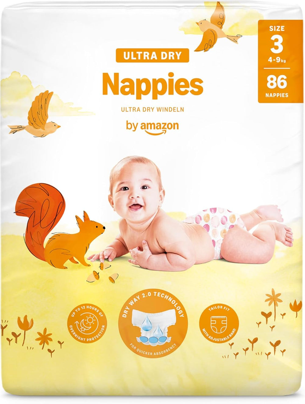 Scutece Ultra Dry de la Amazon, mărimea 1 (2-5 kg) - Cutie lunară, alb, 96 bucăți (2 pachete a câte 48) (anterior sub marca Mama Bear, produs identic)