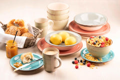 MÄSER 931612 Bel Tempo II set de veselă vintage pentru 6 persoane, 30 de piese, serviciu combinat din ceramică pictată manual în albastru, gresie, albastru fumuriu