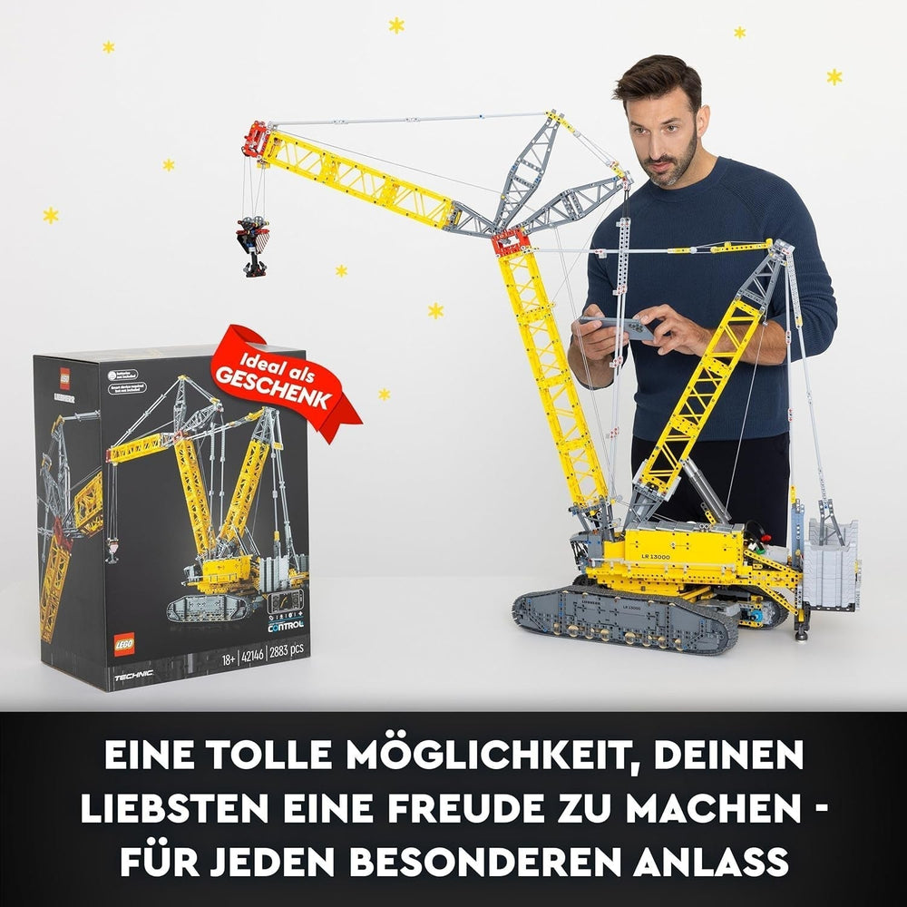 Set macara pe șenile LEGO Technic Liebherr LR 13000, construiește cel mai bun model de vehicul de construcții controlat de la distanță cu aplicația Control+, macara cu sistem de troliu și braț de ridicare, kit model mare pentru adulți 42146 Seturi de constructie Besuche den LEGO-Store