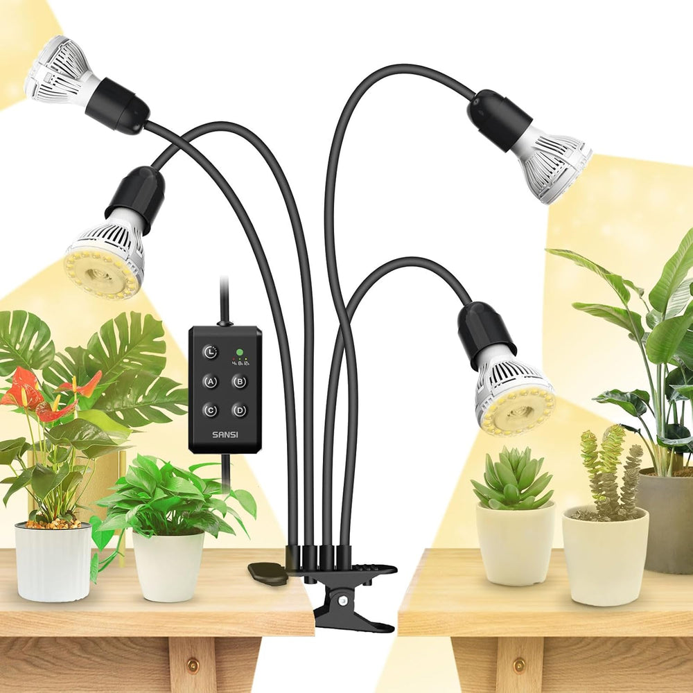 Lampă LED SANSI pentru plante de interior, lampă de creștere cu 2 capete, spectru complet de 10W (echivalent 150W), temporizator 4/8/12 ore, lumină suspendată pentru plante de interior, seră, hidroponică