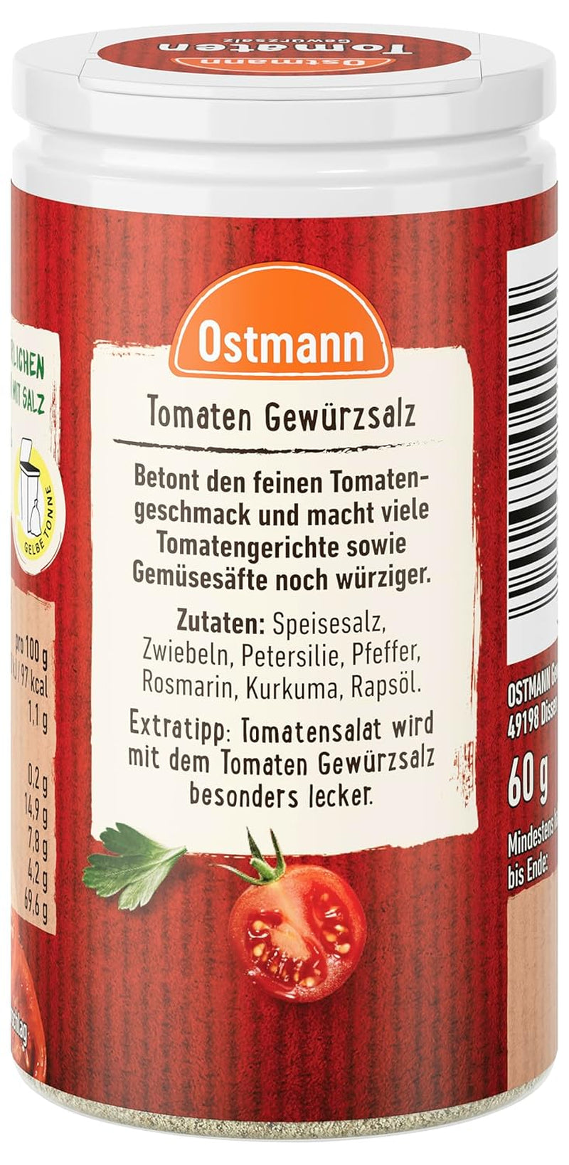 Ostmann Gewürze - Tomaten Gewürzsalz | Perfekt zum Würzen von Tomatensalat und Bruschetta | 60 g in der Streudose