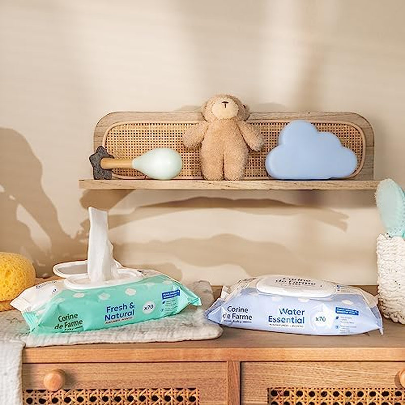 - Șervețele umede Change Water Essential pentru bebeluși x70 - Produs de toaletă din fibre vegetale - Apă ultrapurificată 99% - Igienă de la naștere - Capac resigilabil