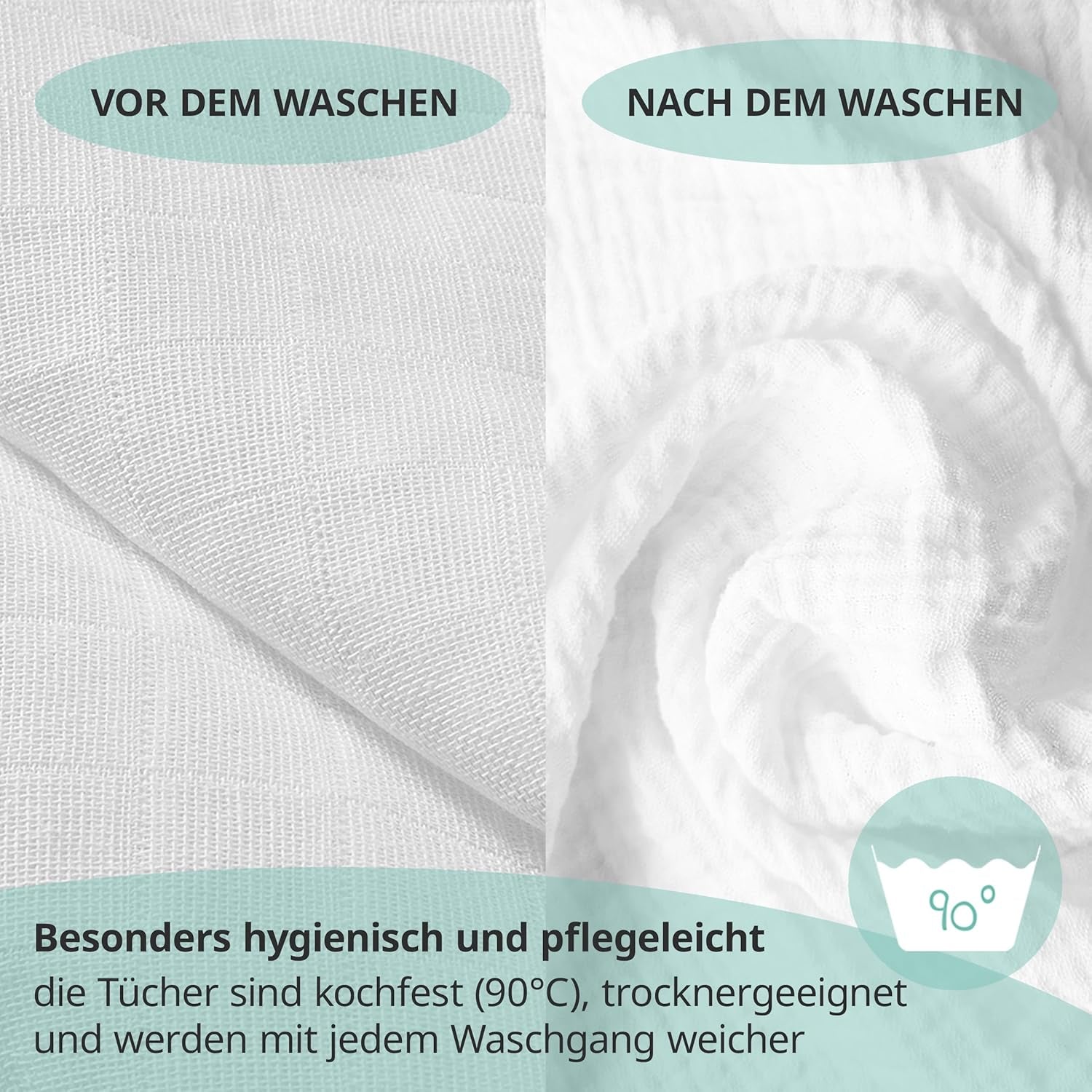 Pătrățele de muselină MAKIAN, pachet de 10, 80x80 cm, certificate Oeko-TEX® Standard 100, 10 cârpe de calitate premium pentru eructații - pătrățele din pânză dublu țesută/pătrățele de muselină, rezistente la fierbere - Alb