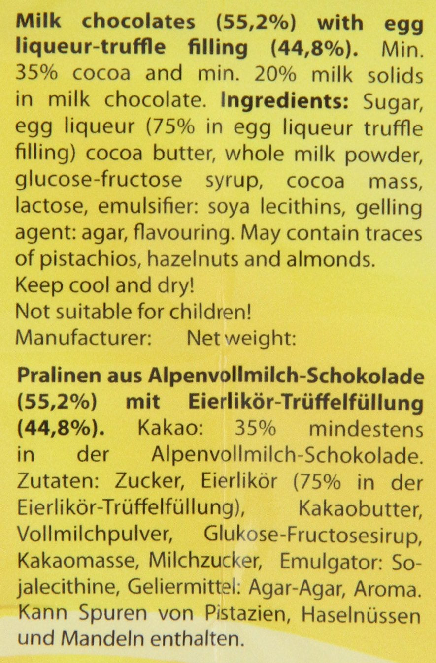 RCP Verpoorten Minis, Trufe cu lichior de ouă, Ciocolată cu lapte alpină, Umplutură lichidă, Conține alcool, Cadou minunat, 110 g (Pachet de 2)