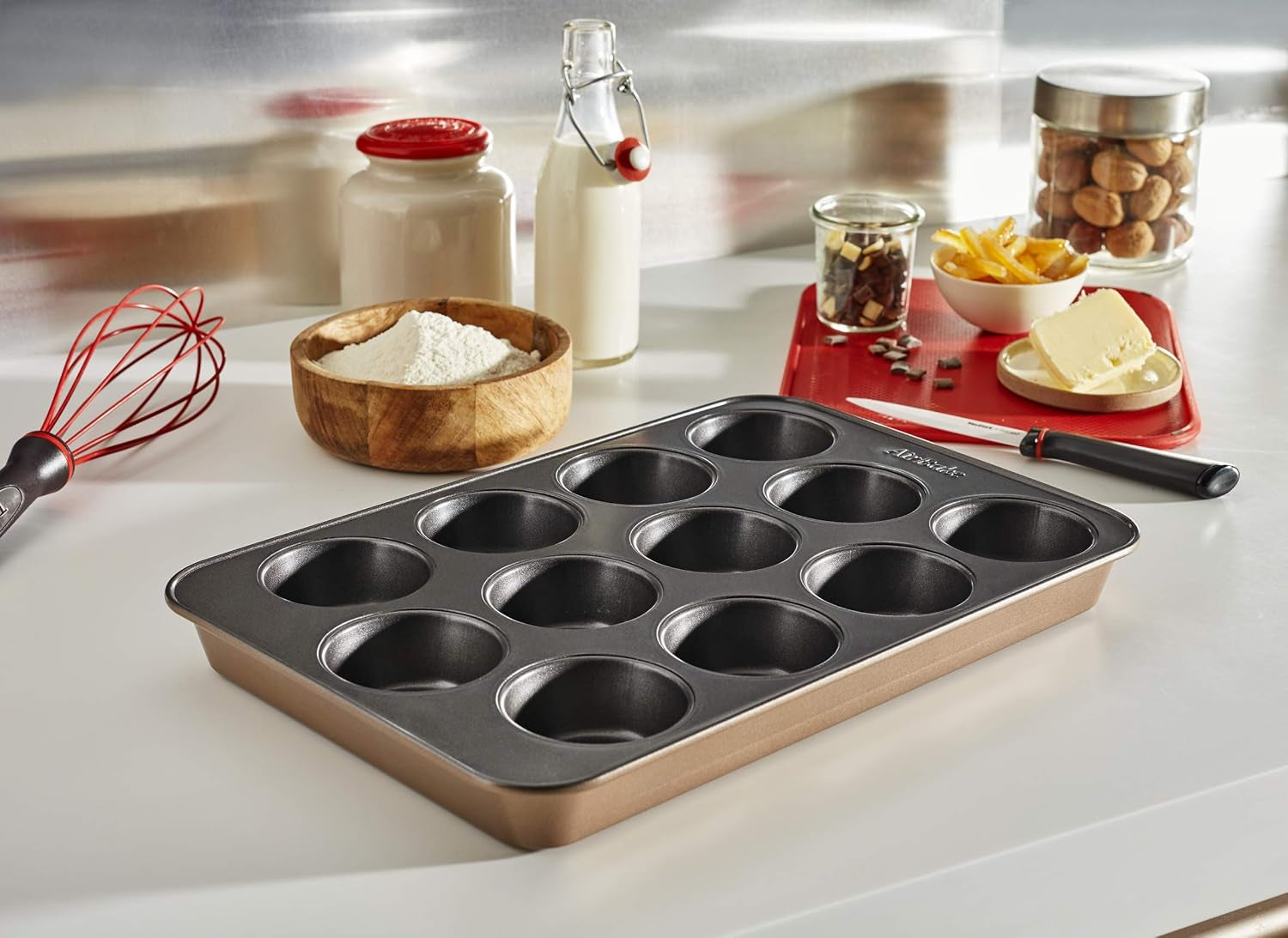 Tefal Airbake J2555014 Muffinform, Antihaftbeschichtung, Karbonstahl, Braun, 29 X 41 Cm Matrite si tavi pentru copt Naty Shop