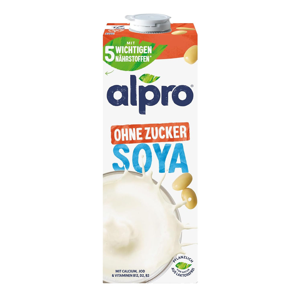 Alpro Sojadrink – Vegan und milchfrei – Von Natur aus laktosefrei und fettarm – Reich an pflanzlichen Proteinen, beinhaltet Calcium und Vitamine – 8 x 1 L – Haltbar