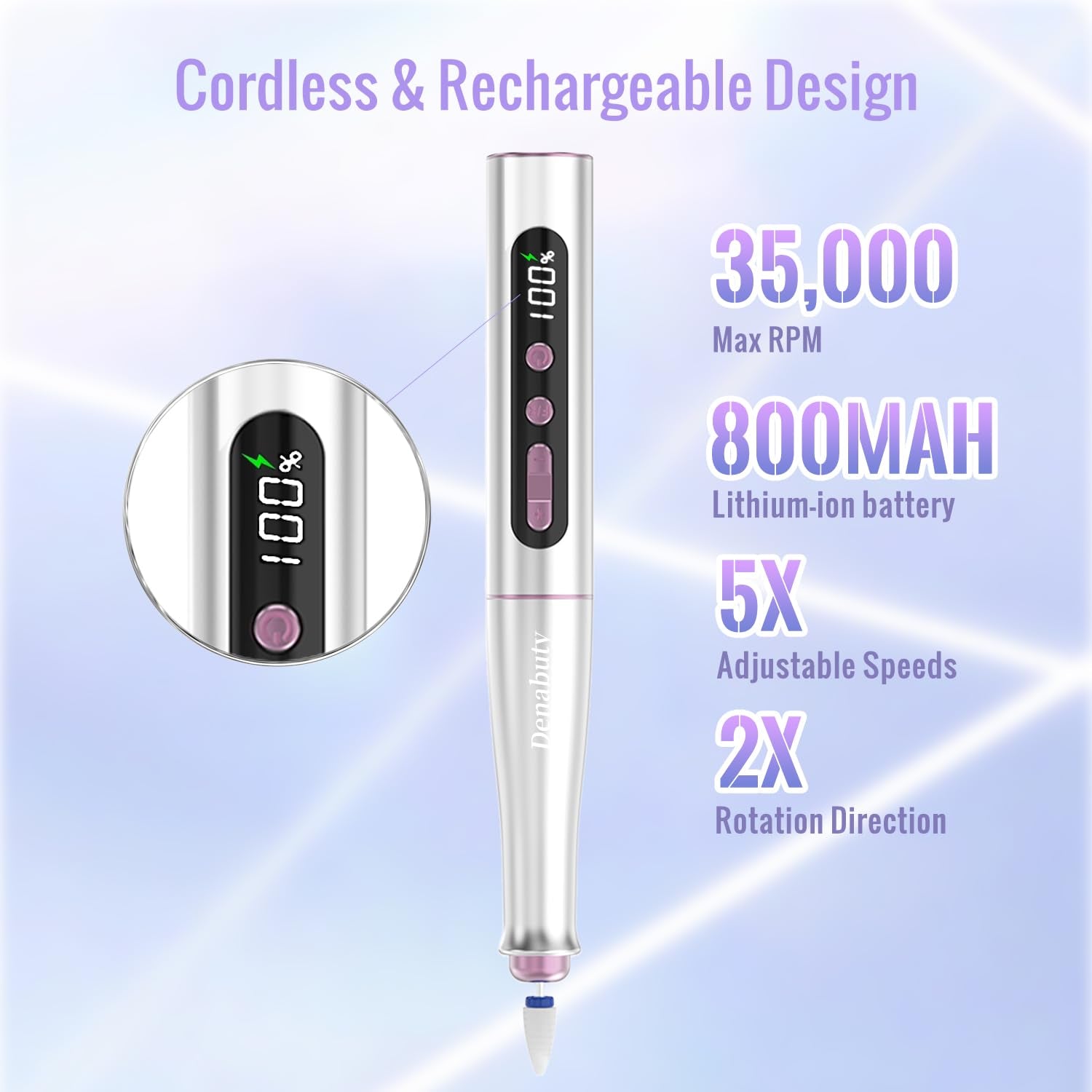 Denabuty Nagelfräser Kabellos, 13 in 1 Fräser Für Gelnägel 35000 U/Min, Elektrische Nagelfeile Professionell Nail Drill, Maniküre Und Pediküre Set Elektrisch Für Semi Permanent, Acrylnägel DN-2402