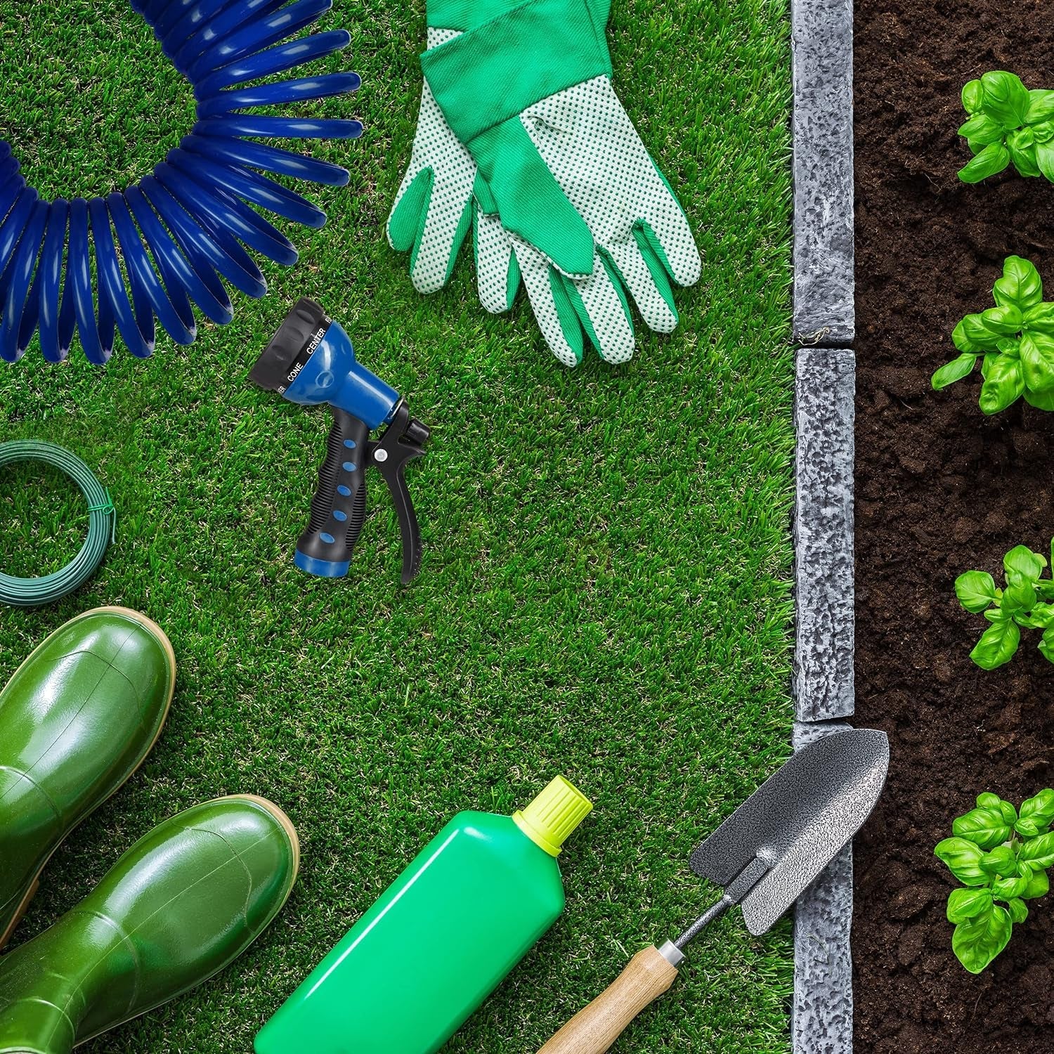 Furtun spiralat Relaxdays, extensibil până la 10 m, furtun flexibil de grădină cu pulverizator de apă, 7 modele de pulverizare, albastru, 25 x 52 x 15 cm