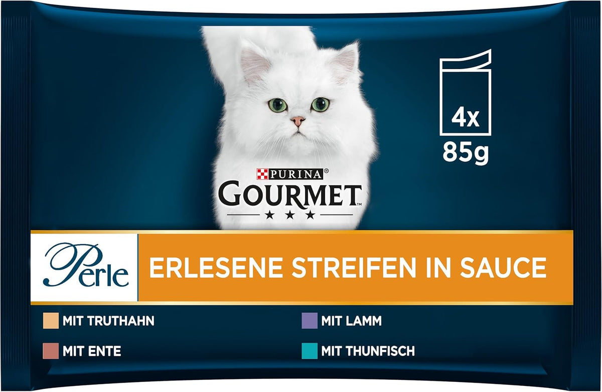 Hrană umedă pentru pisici Gourmet Perle Select Strips, mix variat, pachet de 12 (12 x 4 pliculețe a câte 85 g fiecare)
