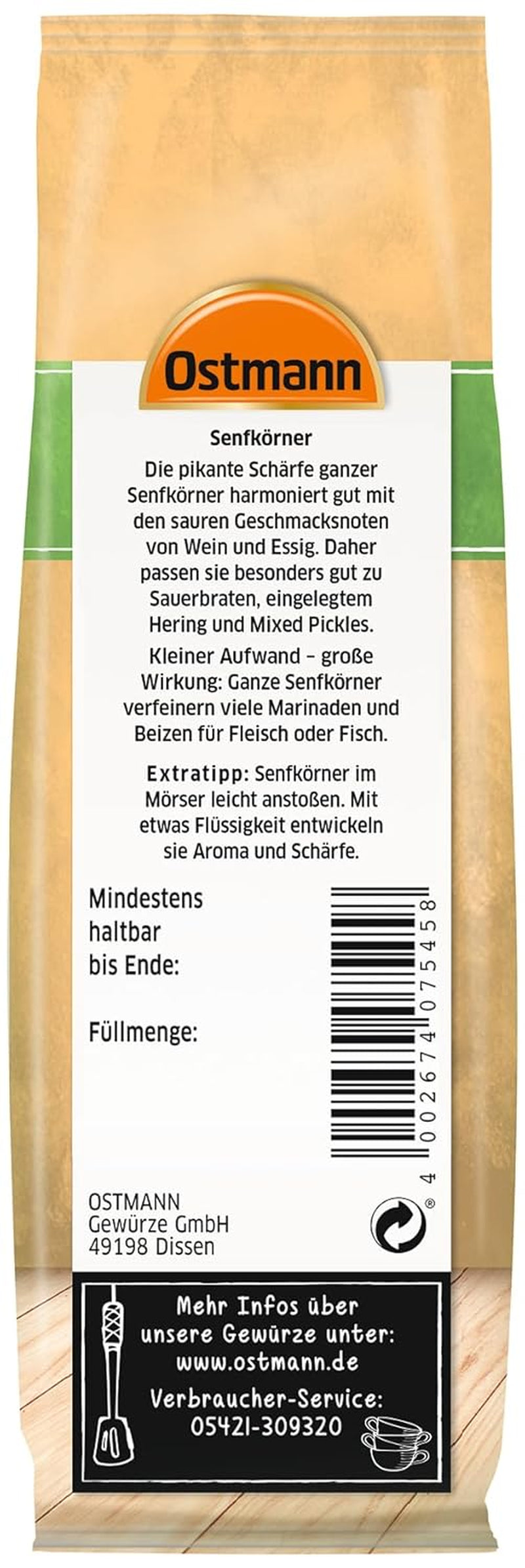 Ostmann Gewürze - Senfkörner ganz | Ideal zum Einmachen von Obst und Gemüse | 100 g im Vorteilsbeutel
