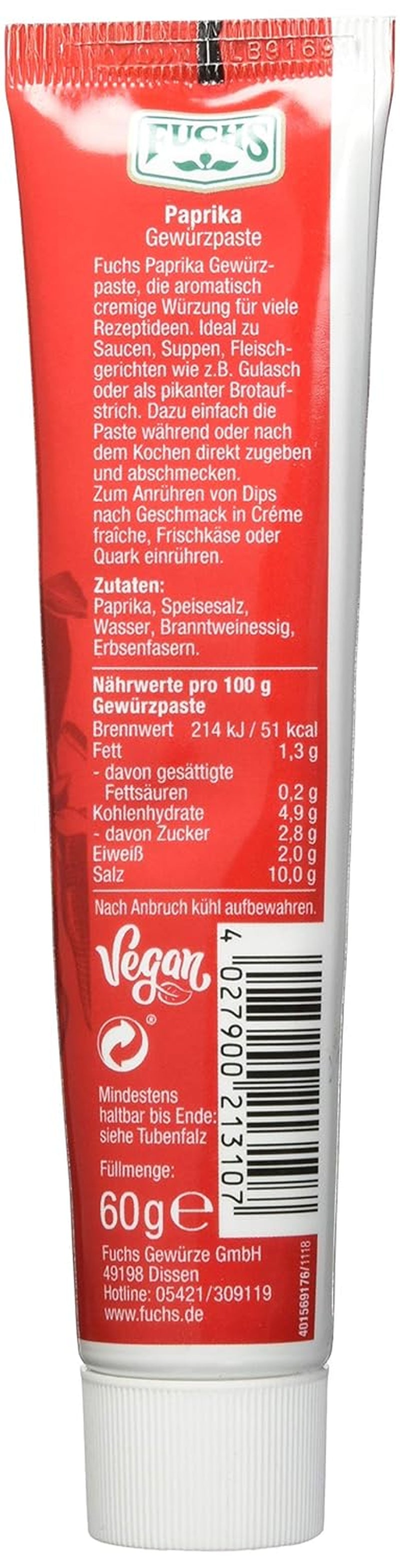 Fuchs Gewürze – Paprika Gewürzpaste, vollmundig pikantes Aroma, Paste zum Würzen von Soßen, Fleisch-Gerichten oder Suppen jeglicher Länder-Küchen, 60 g