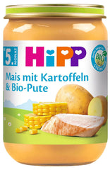 Porumb dulce Hipp cu piure de cartofi și curcan organic, pachet de 6 (6 X 190 grame) Mama si Copilul Naty Shop 6 x 190 grame Porumb cu piure de cartofi și curcan organic cu Omega 3