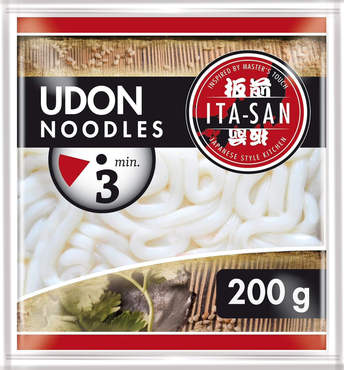 Tăiței Udon ITA-SAN, gătiți, rapid și ușor de preparat, pentru supă udon și alte preparate asiatice, vegetarieni, 30 x 200 g