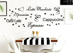 Wandtattoo Kaffee-Sorten I braun I Herz Kaffeetasse Kaffeebohnen Küche Esszimmer Sticker Aufkleber Wandaufkleber Wandsticker G006