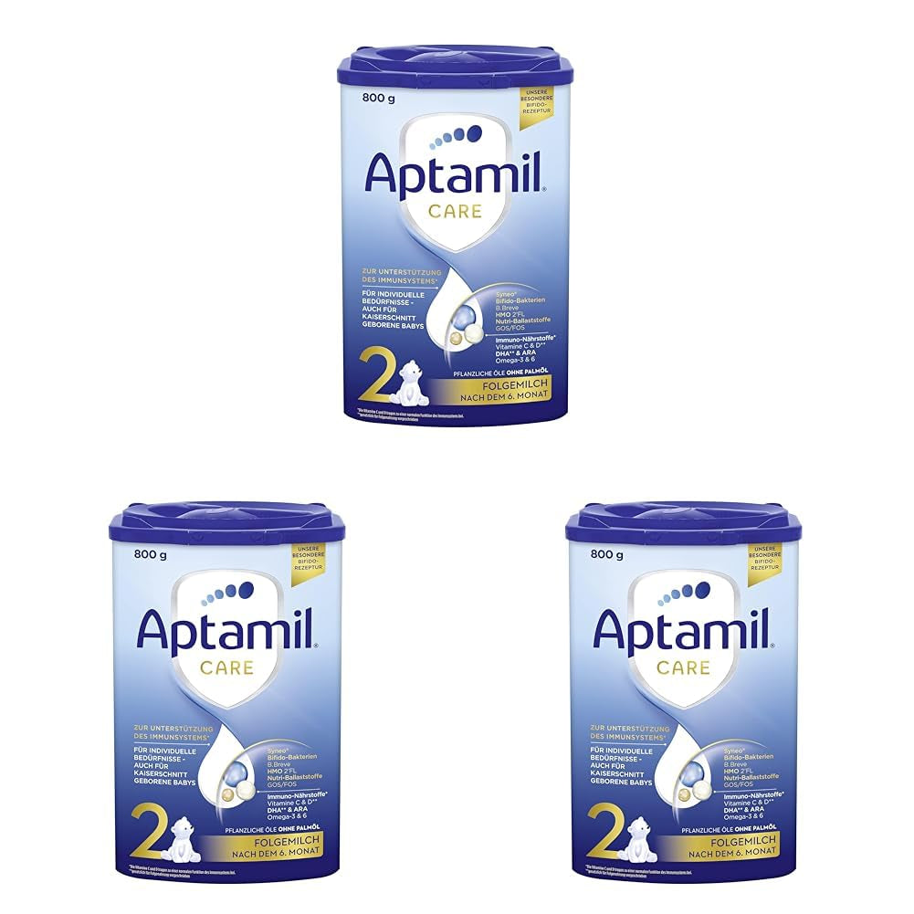 Aptamil Care 2 – Lapte de continuare după 6 luni, cu Omega 3 și 6, DHA și ARA, fără ulei de palmier, hrană pentru bebeluși, lapte praf, 1 x 800 g (pachet de 3)