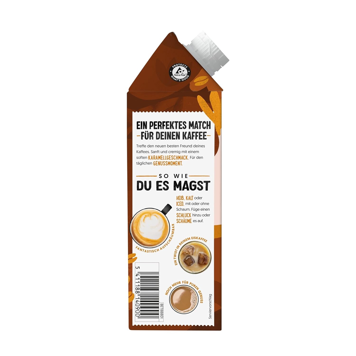 Alpro Barista Karamell – Zum Aufschäumen – Von Natur aus laktosefrei – 8 x 750 ml – Haltbar