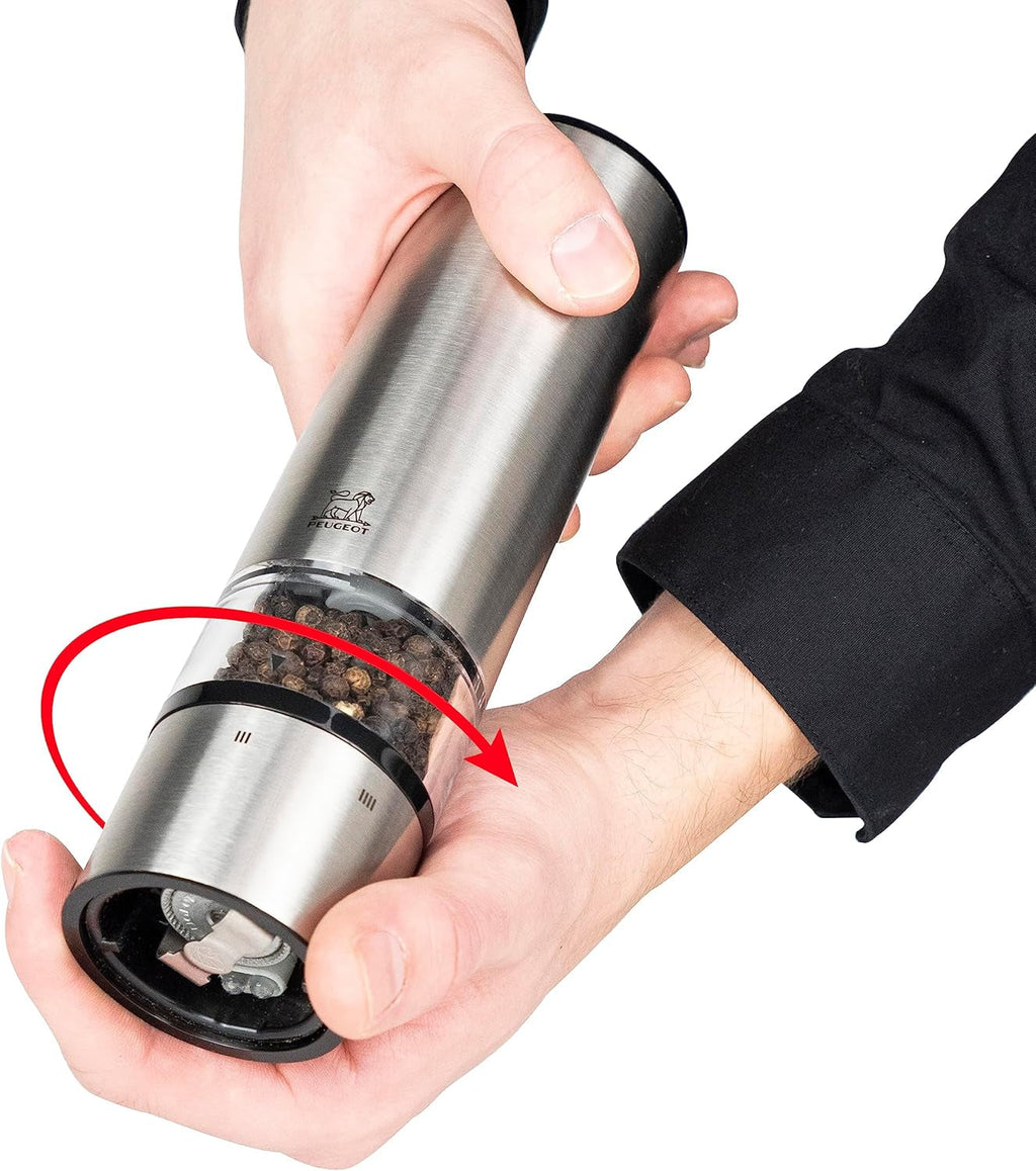 PEUGEOT Elis Sense set râșniță electrică piper/sare, înălțime: 20 cm, oțel inoxidabil, argintiu Rasnite si Feliatoare Naty Shop