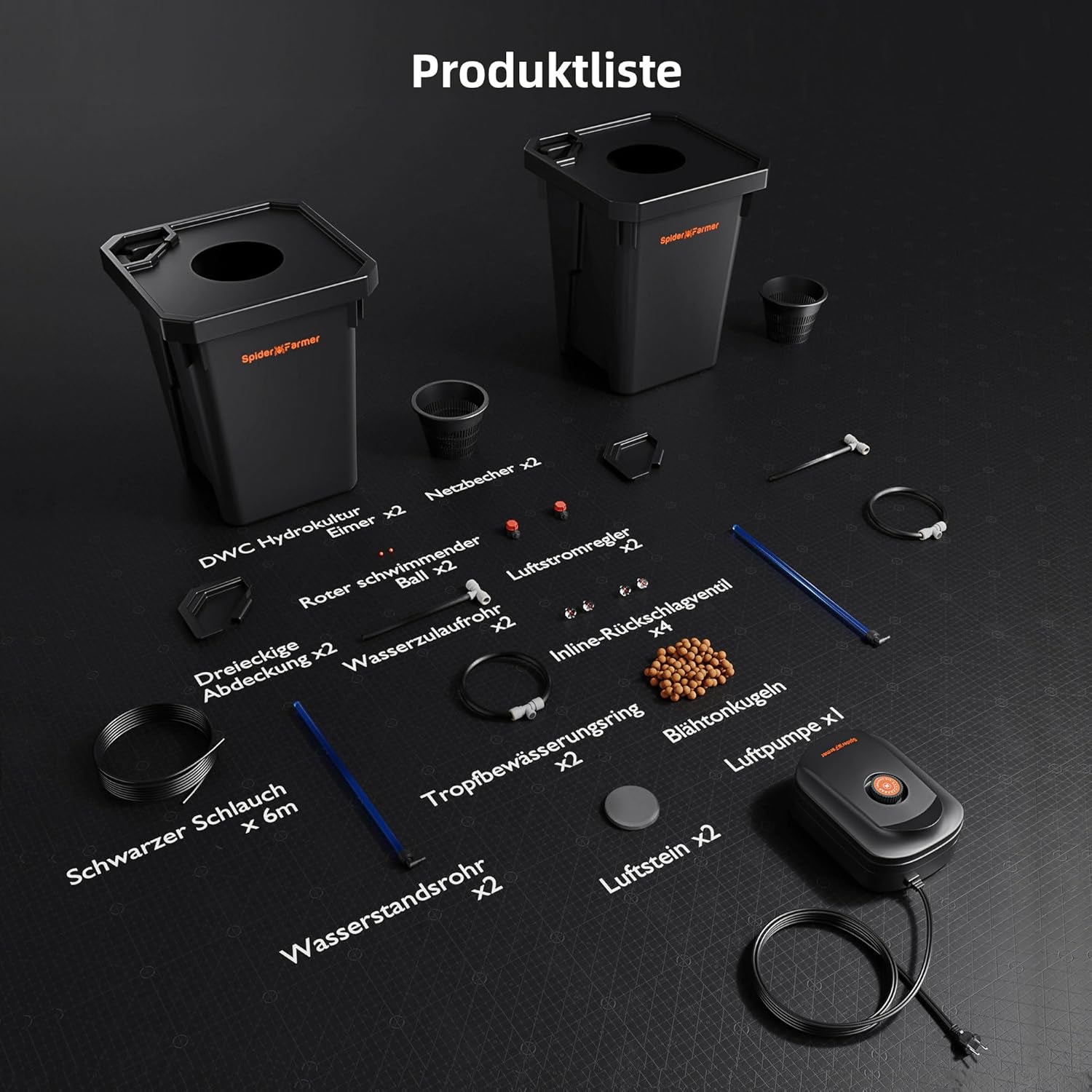 Sistem de creștere hidroponică Spider Farmer DWC cu cultură în apă adâncă de 27 de litri/7 galoane, design nou al capacului triunghiular, sistem de grădinărit cu picurare circulantă cu kit de picurare în ghiveci, pompă de aer de 8W, 2 găleți