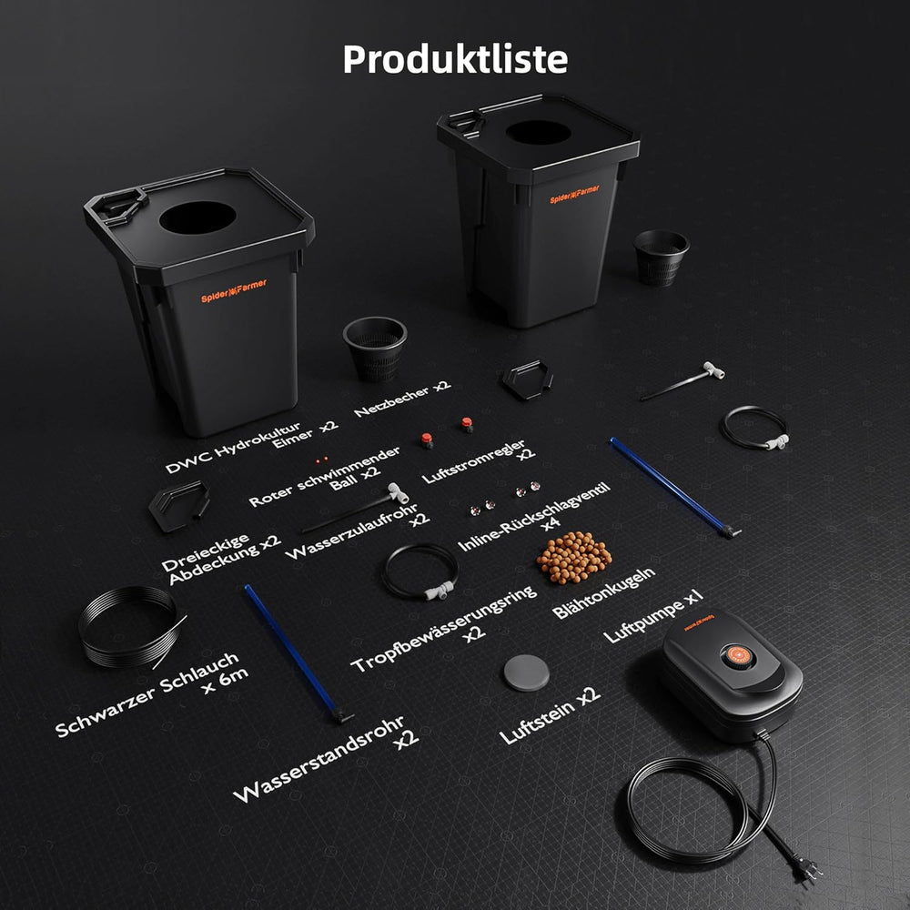 Sistem de creștere hidroponică Spider Farmer DWC cu cultură în apă adâncă de 27 de litri/7 galoane, design nou al capacului triunghiular, sistem de grădinărit cu picurare circulantă cu kit de picurare în ghiveci, pompă de aer de 8W, 2 găleți