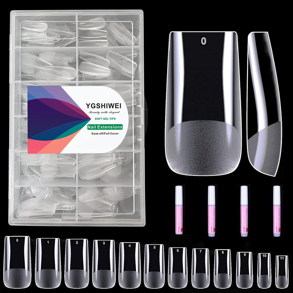 Unghii false cu acoperire completă, pachet de 504, 12 mărimi, unghii false cu lipici de unghii, unghii artificiale acrilice cu cutie de depozitare pentru saloane de unghii și artă unghii DIY acasă (pătrat)
