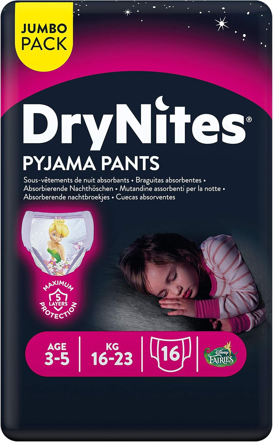 Chiloți de noapte Huggies DryNites, pentru fete, 3-5 ani (16-23 kg), 2 x 16 bucăți