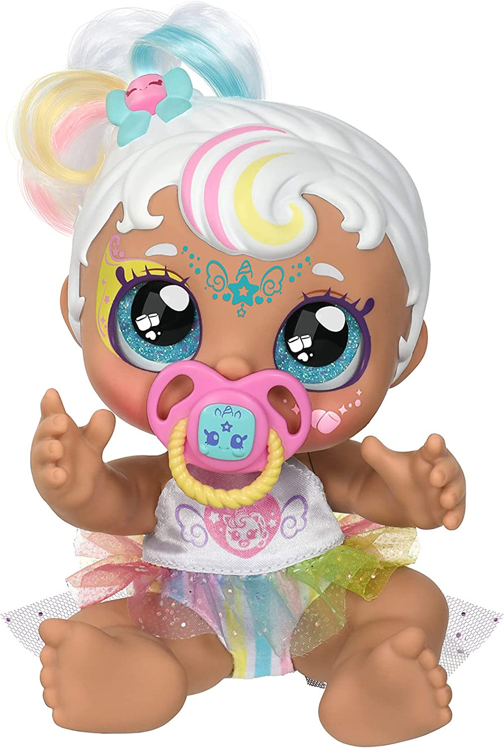 Babyschwester-Puppe Mni Mello als Einhorn, 1 Puppe mit Spielzeugschnuller und Zauberschwamm für magische Gesichtsbemalung. Große, glitzernde Augen, biegsame Arme und Beine, 50275