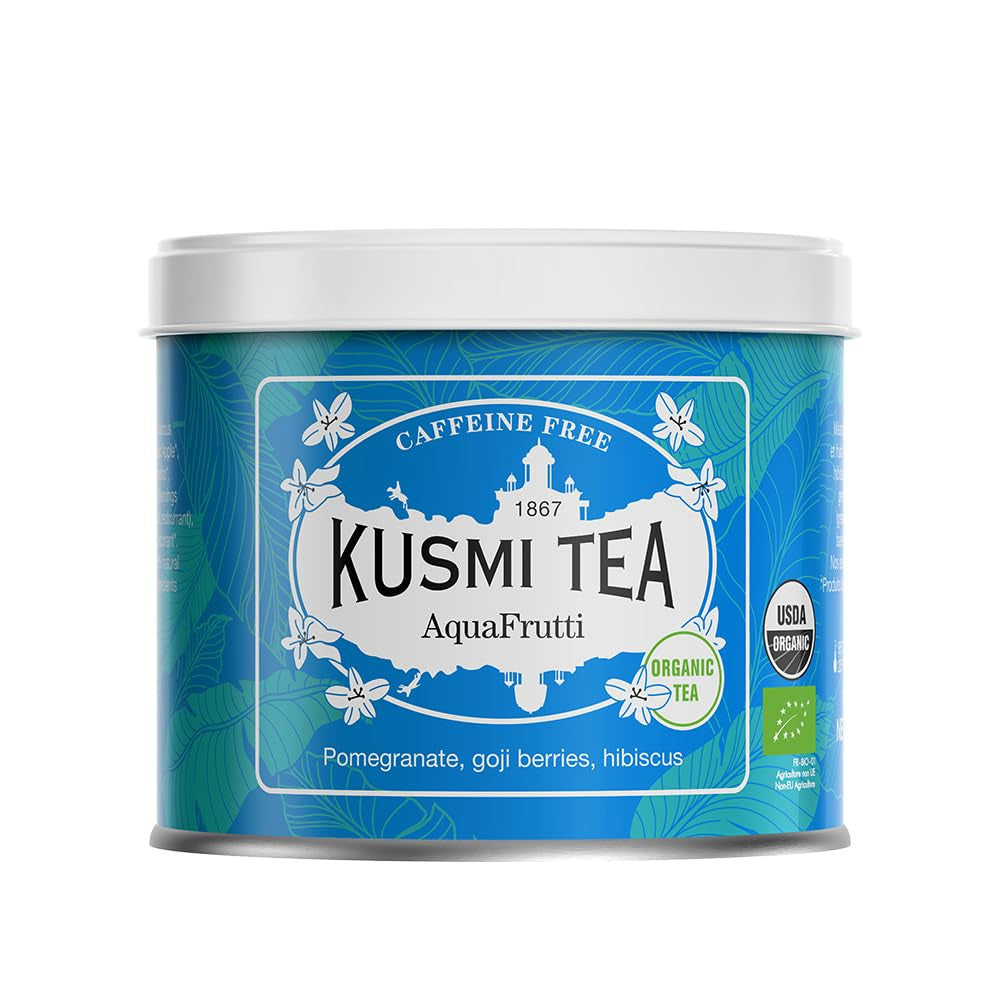 Kusmi Tea - Aquarosa - Ceai de fructe organic cu hibiscus, fructe negre și fructe roșii - Ceai de hibiscus fără cofeină - Cald sau rece - Ceai vrac - Cutie metalică de 100 g - Cantitate pentru aproximativ 50 de cești