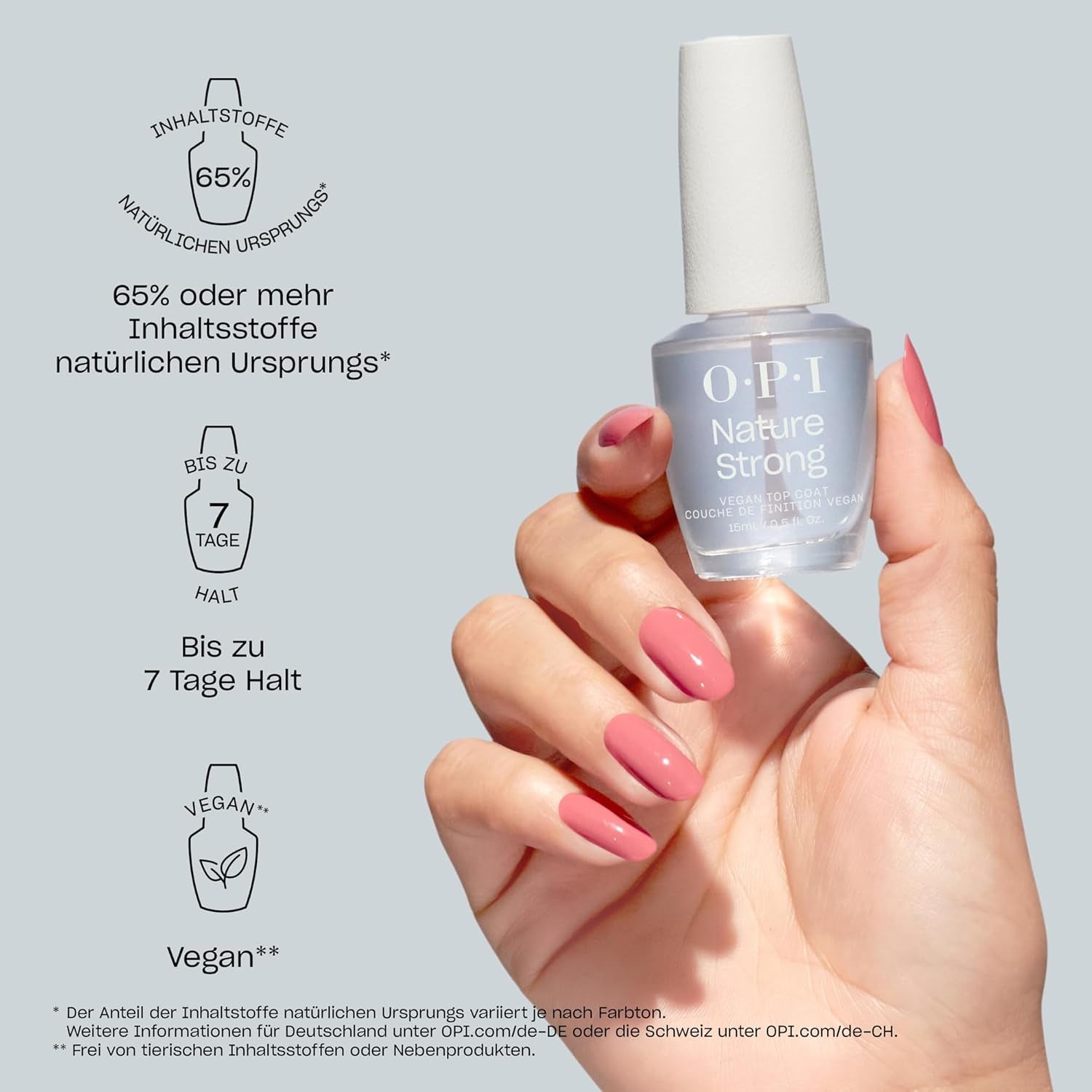 OPI Nature Strong Pink and Nude Shades – ojă de lungă durată cu o formulă vegană, inovatoare, care conține ingrediente naturale – pentru unghii strălucitoare