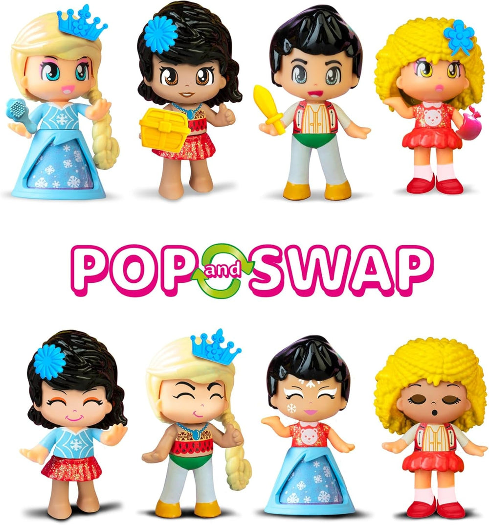 Pinypon – 4er-Pack Märchenfiguren, enthält Goldlöckchen, Eisprinzessin, Prinz der Wunderlampe und Meerprinzessin, über 20 thematische Accessoires, Famosa (PNY87000)