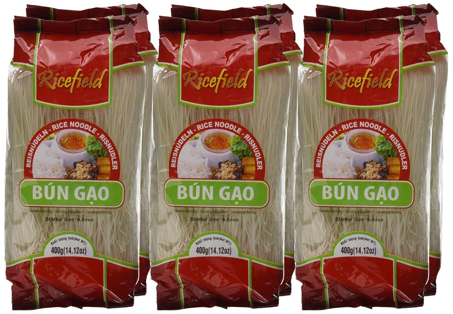 Tăiței de orez Ricefield, vermicelli, 0,8 mm, Bun Gao, pachet de 6 (6 x 400 g)