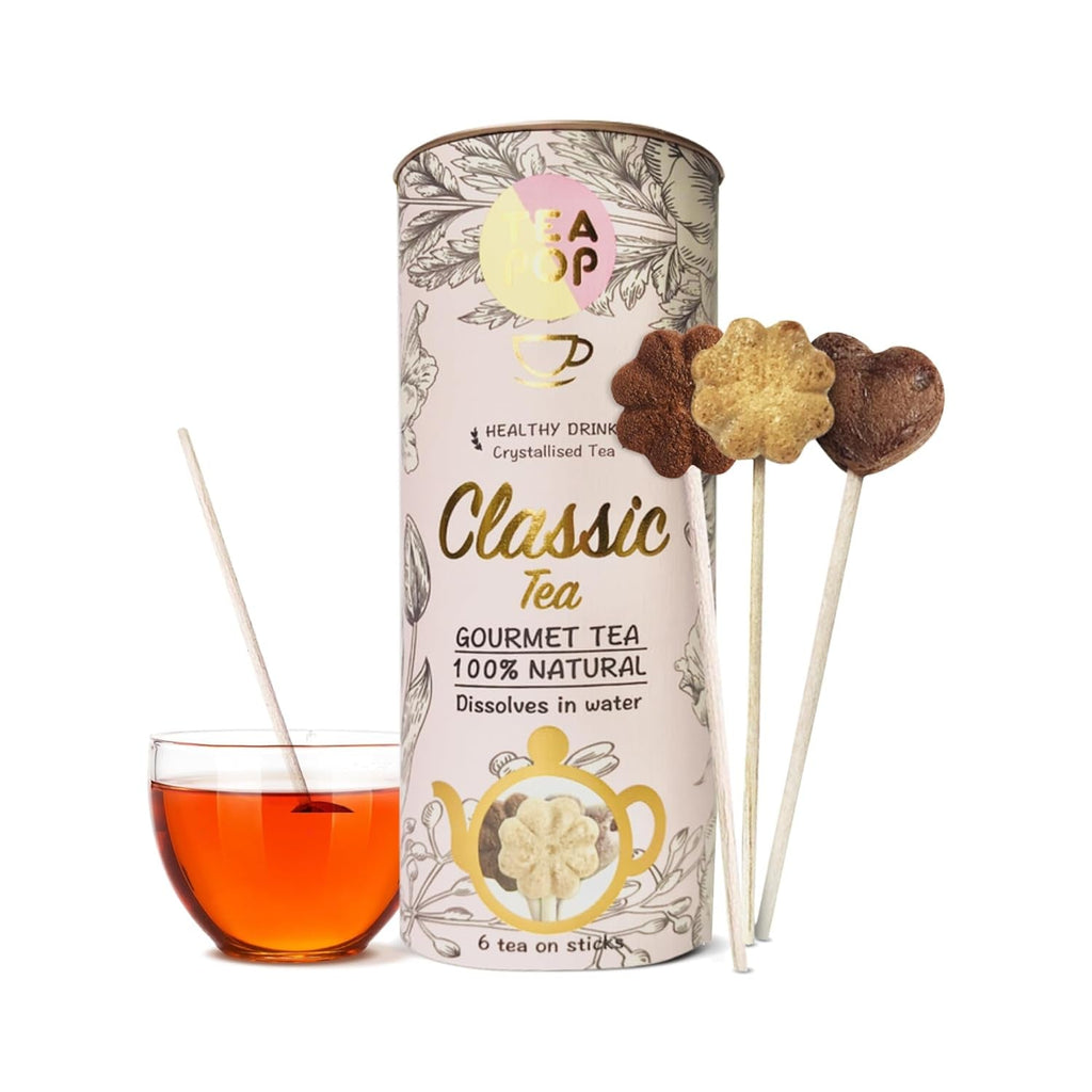 Ceaiuri din plante și fructe Tea-Pop, 6 stickuri Tea-Pop 100% naturale, ceaiuri gourmet vegane cu lămâie și ghimbir, punch de fructe, caramel crocant, ușor solubile în apă