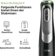 Braun Multiquick 9 MQ 9147X – 5-In-1 Stabmixer Mit Standmixer-Aufsatz, Zerkleinerer, Kartoffel- & Gemüsestampfer & Schneebesen, Stufenlose Geschwindigkeitseinstellung, 1200 W, Schwarz/Edelstahl Bucatarie Naty Shop